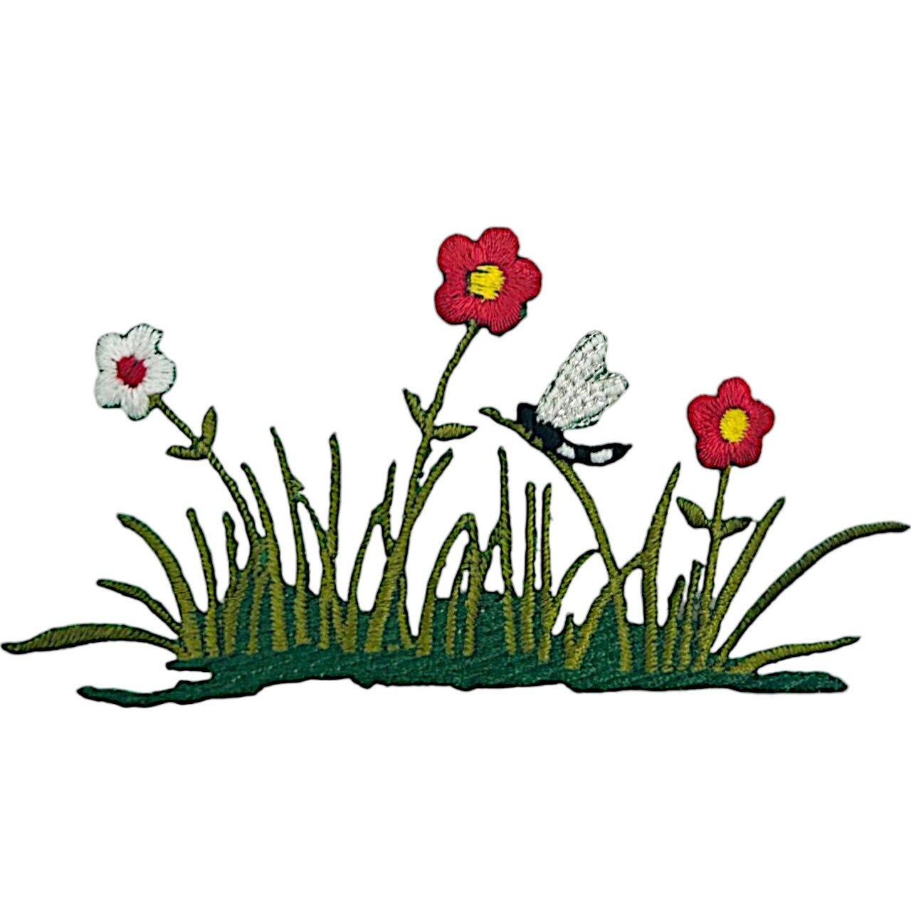Flowers/Grass with Dragonfly Embroidered Patch Embroidered, Iron on Patch